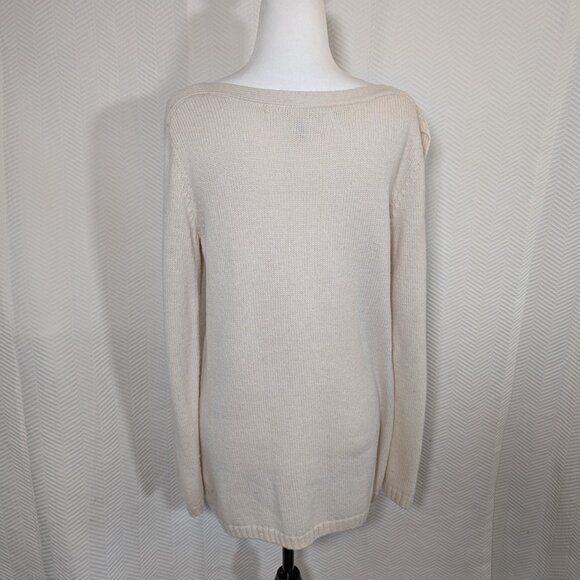Max Studio Wool Blend Sweater Sleeve Cutouts Longline Neutral Knit Medium - Picture 3 of 11
